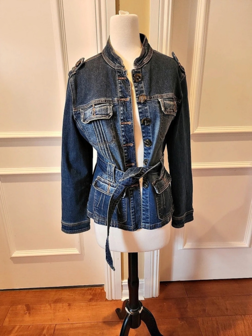 Y2K Star Jeans Denim Jean Jacket with Belt in Blue Size Large